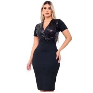 vestido feminino preto com brilho e paetê elegante para festa