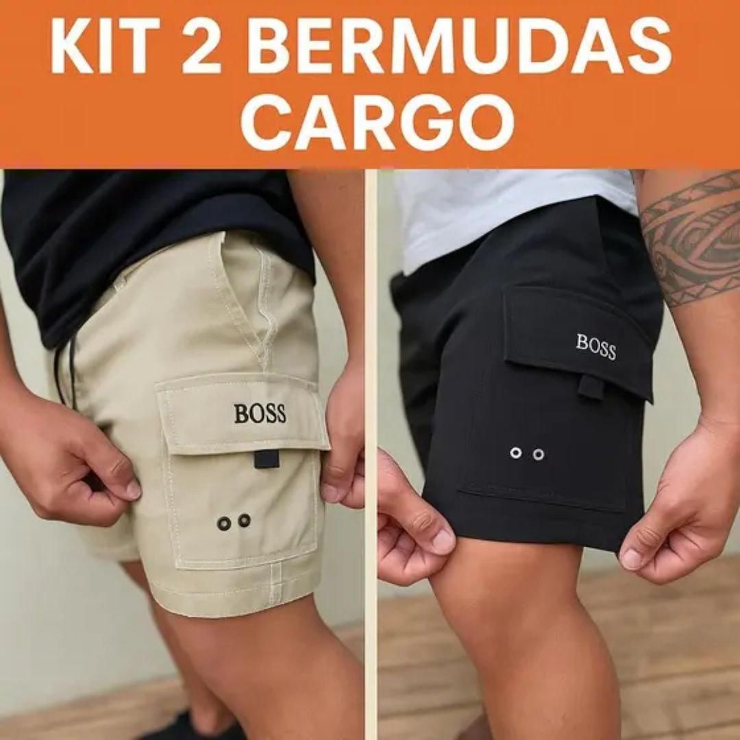 Kit 2 Shorts Cargo Masculino em Elastano Confortável