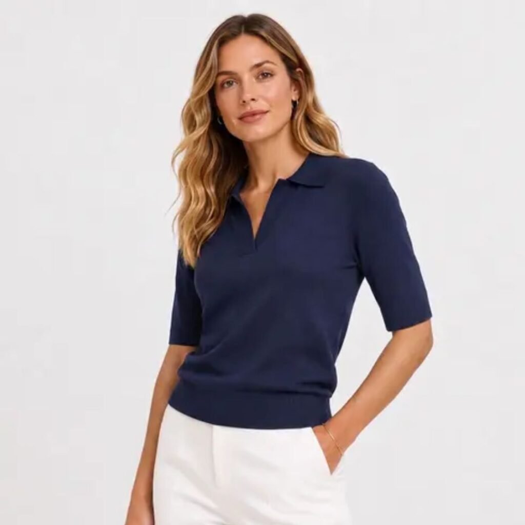 Blusa Polo Feminina Tricot Select Azul: Elegância e Conforto Diário