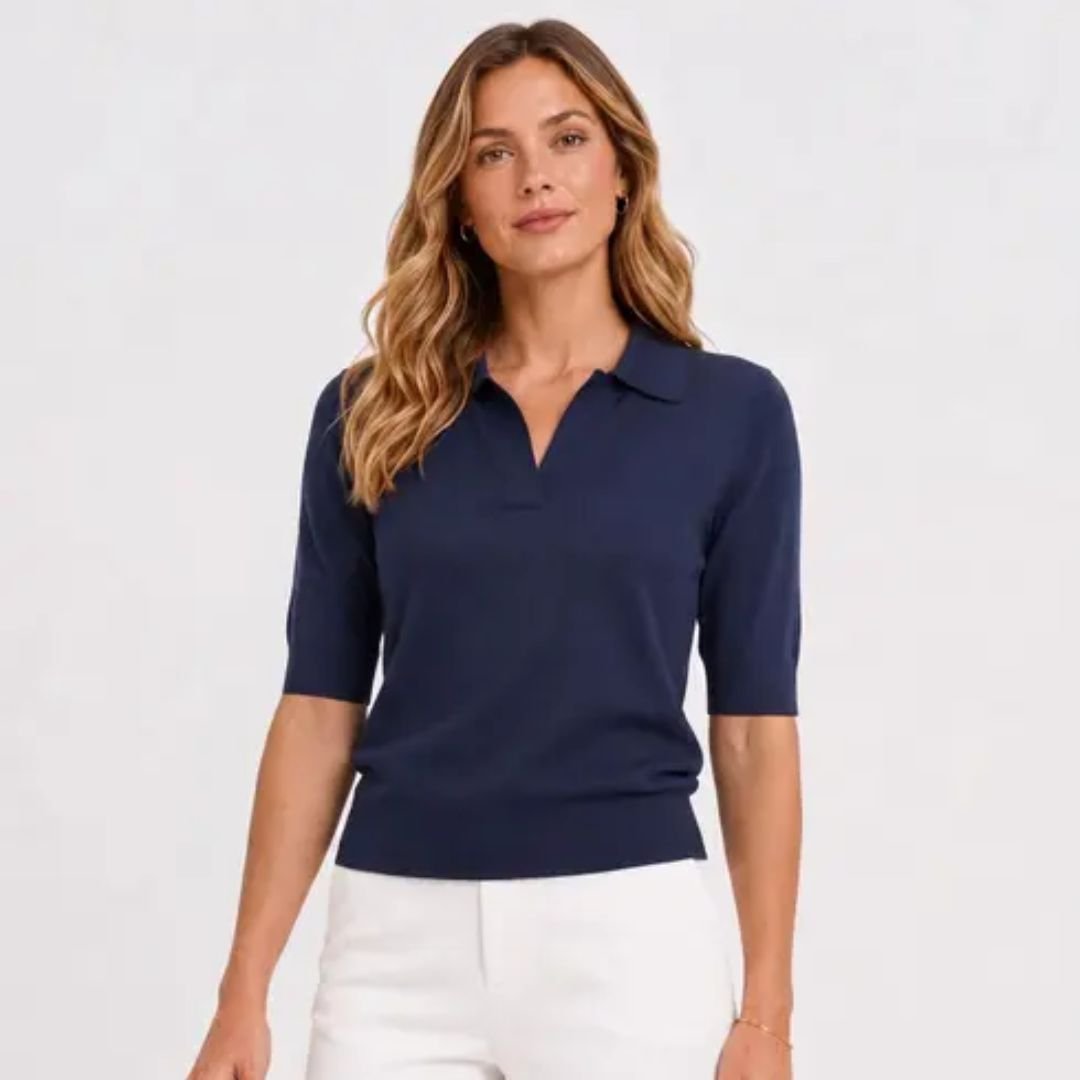 Blusa Polo Feminina Tricot Select Azul: Elegância e Conforto Diário - Imagem 2